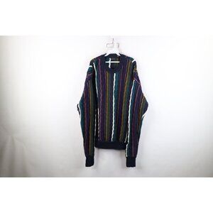 Vintage 90s Coogi Style Mens Large Ed Bassmaster Rainbow Striped Knit Sweater